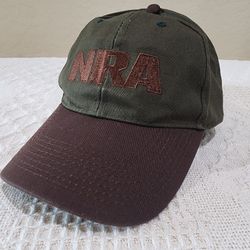 Vintage NRA Brown Army Green Six Panel Cotton Baseball Hat Cap