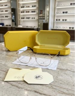 NEW Swarovski Gold Geometric Square Eyeglasses (Women/Unisex) w/ Cases & Box
