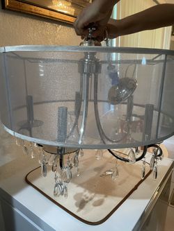 5625 - Hamptom - 5 Light Drum Shade Chrome Chandelier In Minimalist Style -24 Inches Wide By23 Inches High. Tu