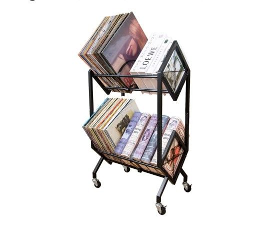 LP Record Rolling Cart Shelf Holds Up To 200 LP