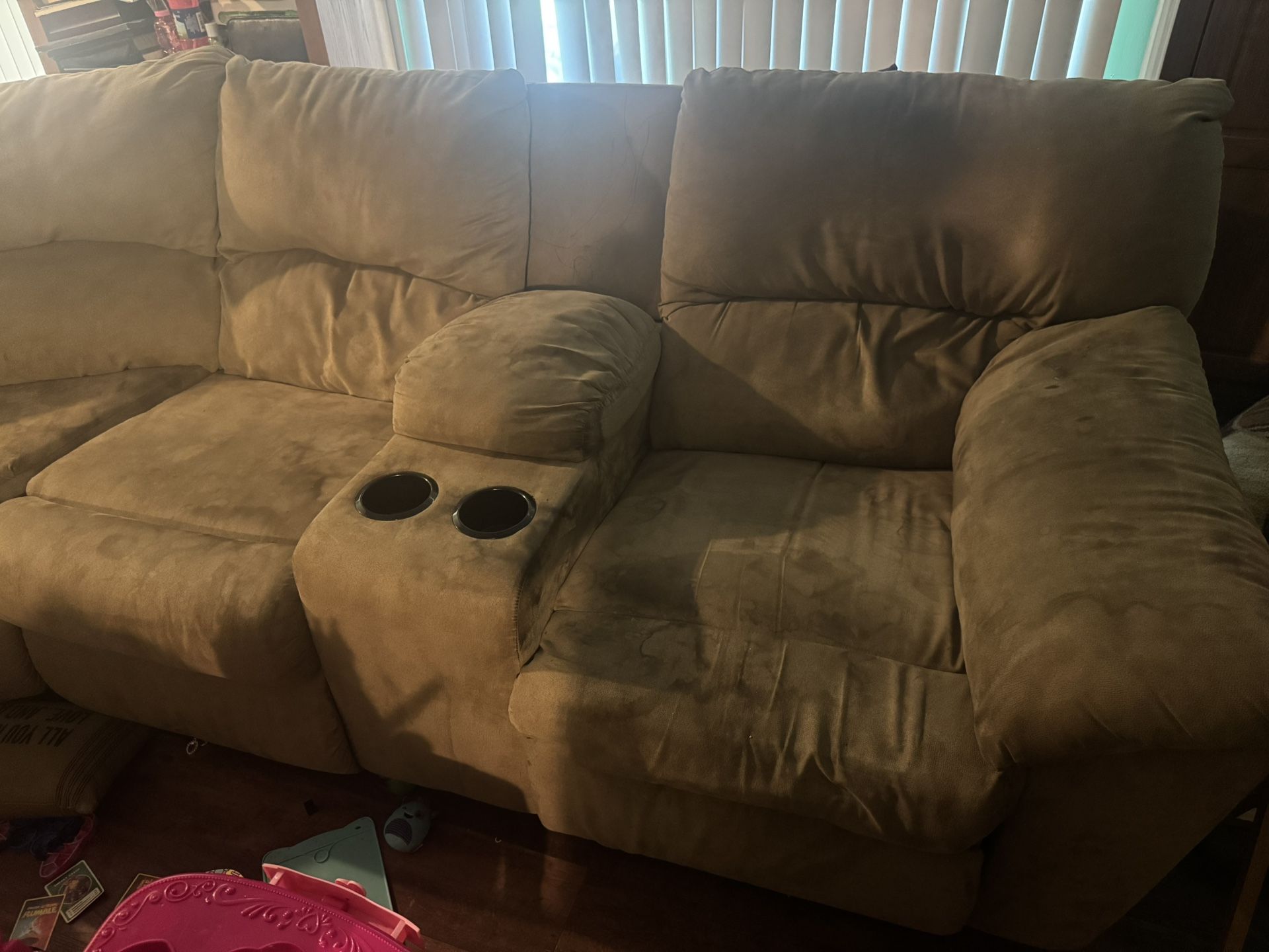 Ashley’s Furniture Tan Sectional Couch With Recliners