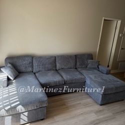 BRAND NEW DARK GREY DOUBLE CHAISE SECTIONAL SOFA COUCH (NEW IN BOXES)