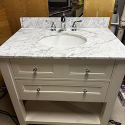 Pottery Barn Single 36” Sink Vanity Marble Top With Moen Faucet