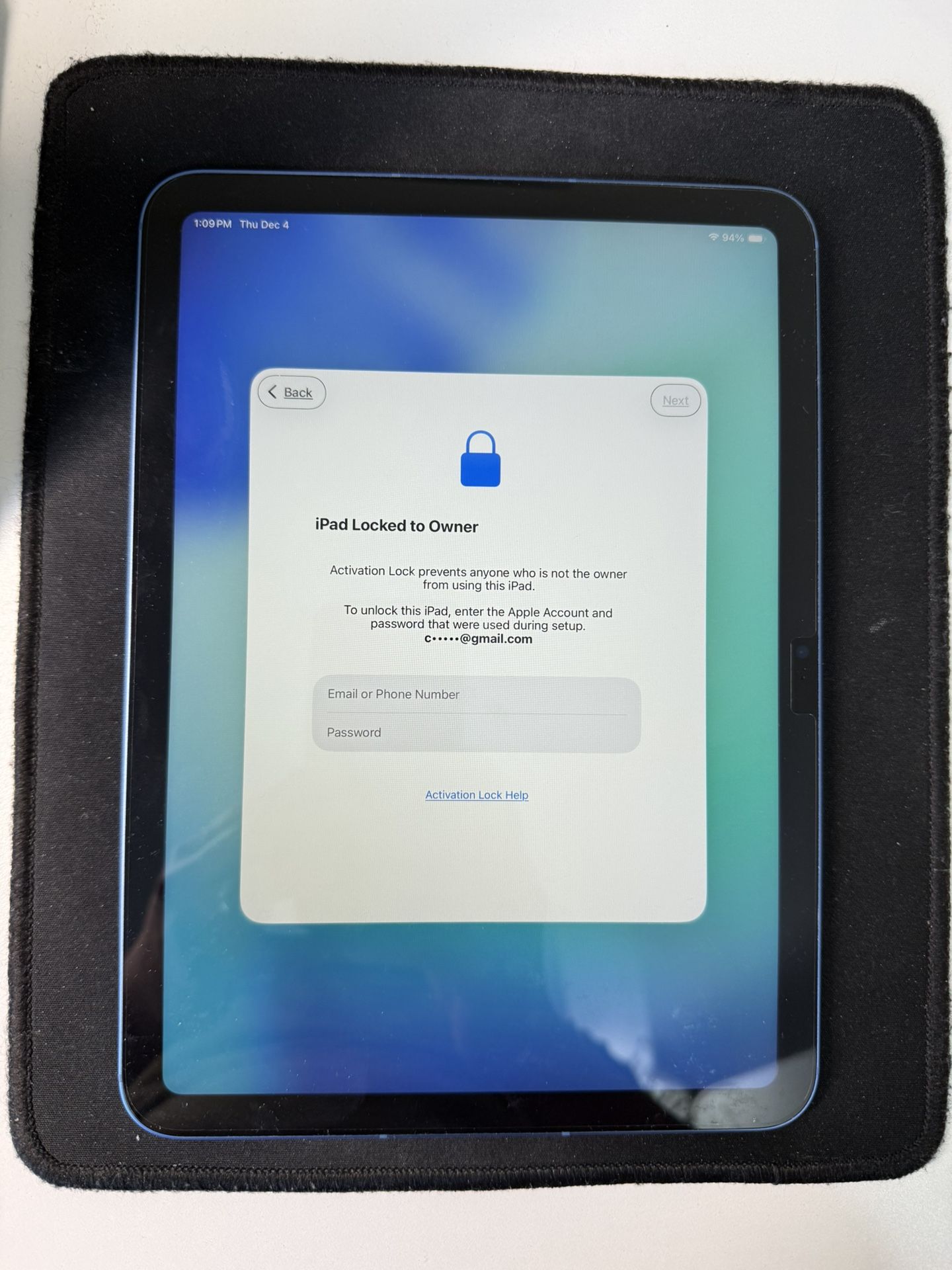 Free For The Real Owner - Stolen/Locked Ipad 10 Wifi +Cellular
