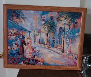 Framed Eugene LA. Foret art Print "Women At Flower Vendor"