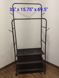 Black Rolling Garment Rack with 3 Shelves and Hooks