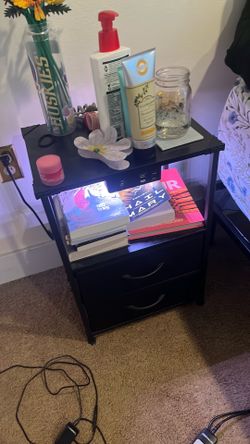 Bedside table with light and plug ins