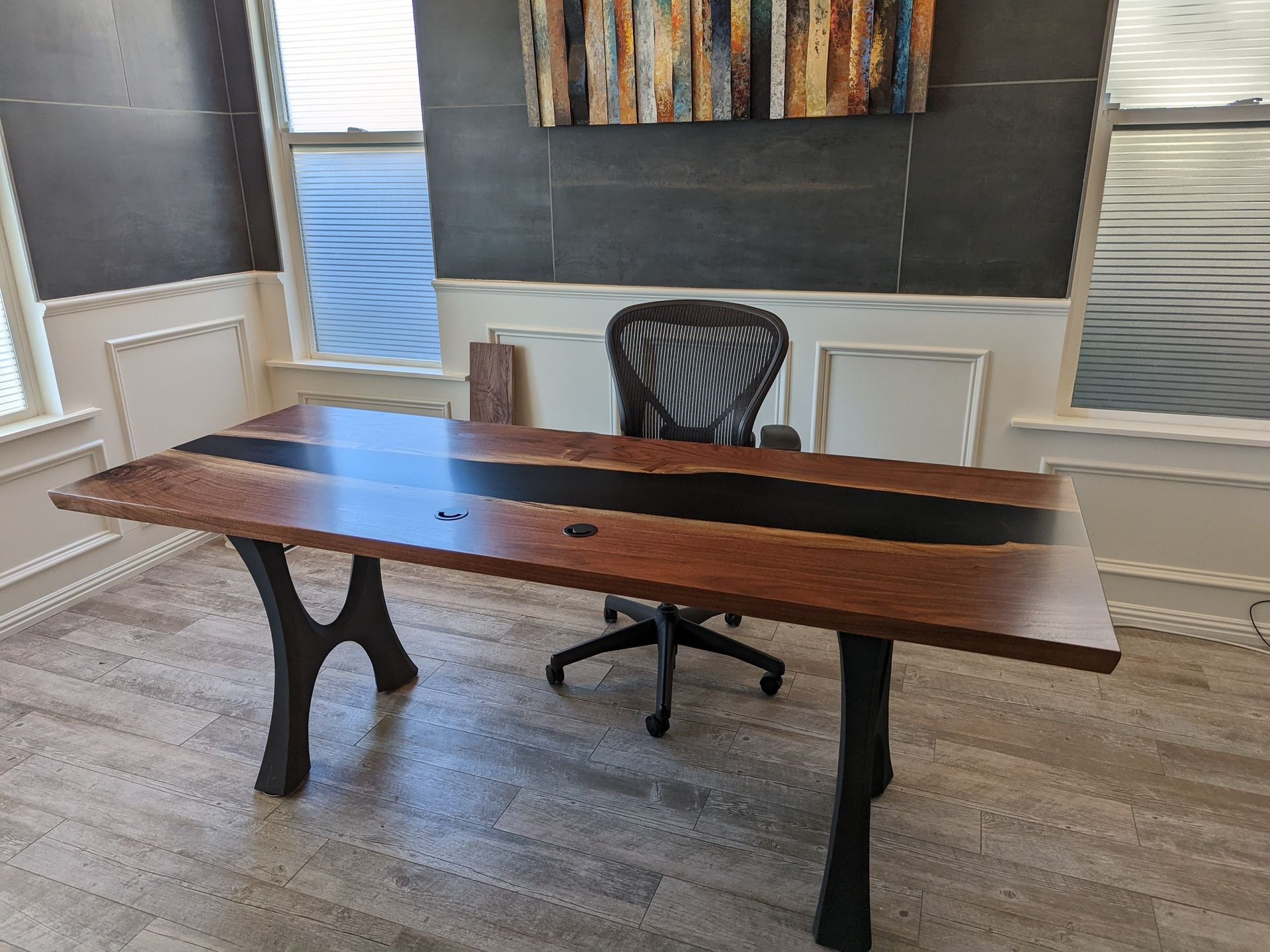 Custom Built Walnut And Black Epoxy Desk
