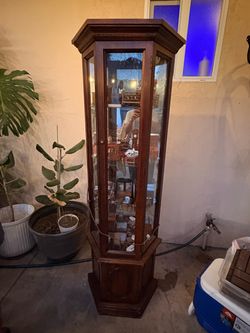 Tall Wood and Glass Curio Display Cabinet