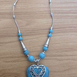 Boho Heart Shaped Turquoise Pendant Choker Necklace Silver Plated Bohemian NEW