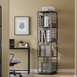VASAGLE 4-Tier Rotating Bookshelf, Bookcase with Bookends for Small Spaces, Corner Shelf, Steel Frame