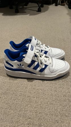 White and blue adidas shoes size 8.5