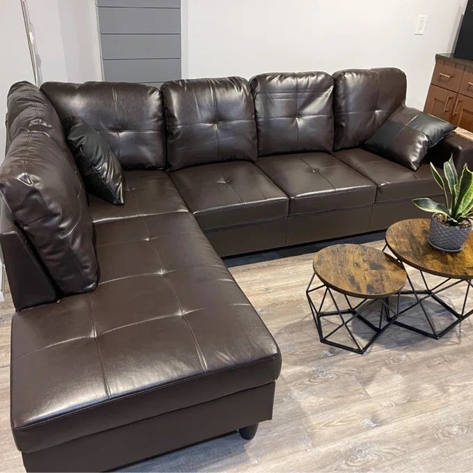 Brown Leather Sectional Couch Set And Ottoman