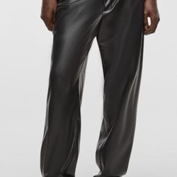Mode of One Mens Relaxed Fit Faux Leather Pull on Pants in Black Size S, L, XL and XXL