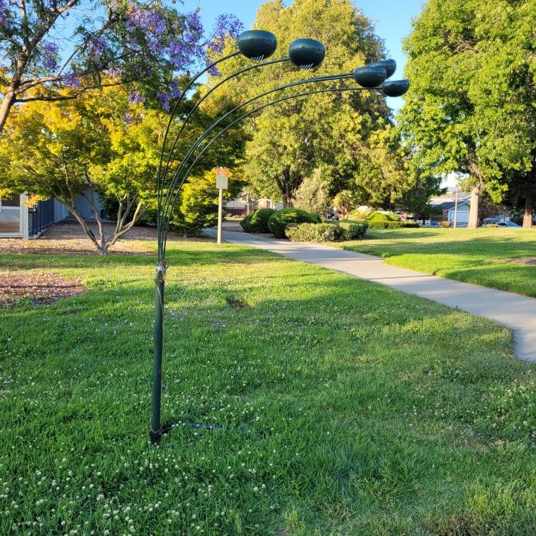lamp with dimmer switch, 5 adjustable lamp heads. Working bulbs, heavy-duty with heavy base. Excellent condition, in green color. $65