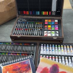 Complete Art Kit in Wooden Case – Paints, Pencils, Sketch Pad