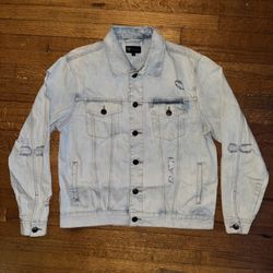Light Washed Distressed Denim Trucker Jacket