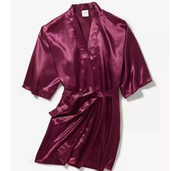 Macys new in a box women's satin robe in plum color size M