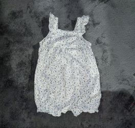 Carter's White Floral Ruffle-Shoulder Bubble Romper