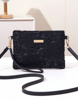 Black Lace Floral Crossbody Clutch Bag