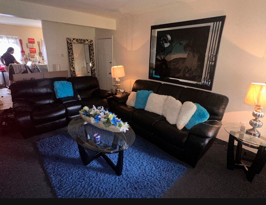 Black Leather Power Reclining Sofa And Love Seat