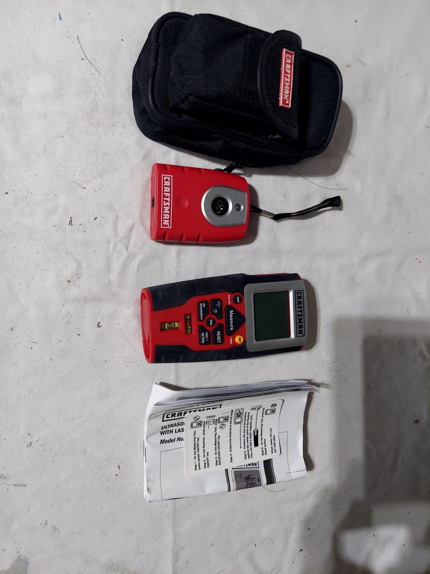 Craftsman ultrasonic, long distance, measuring tool with laser track