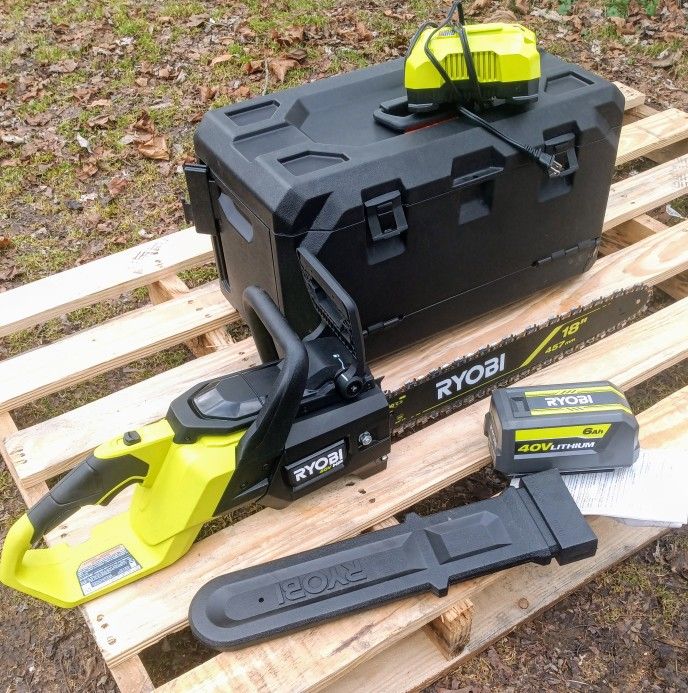 New Ryobi 40v 18 Inch Chainsaw Kit 6.0 Battery And Charger