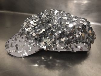 Justice Silver Sequined Baseball Newsboy Hat - One Size - EUC