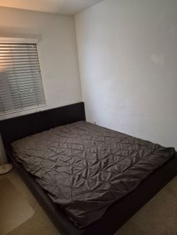 Queen size bed with mattress, book shelves, night stand 2pcs