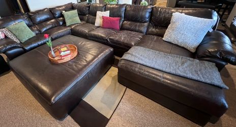 Faux Leather Sectional Sofa with Ottoman – As Is