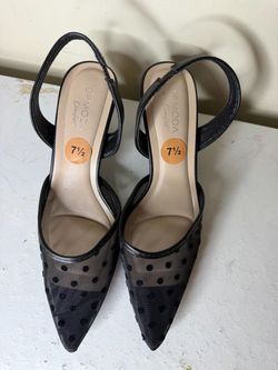 Top Moda Black Mesh Polka Dot Slingback Heels Size 7.5