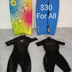 Morey & Body Glove Body Boards Boogie Boards & Wet Suits ( Mens Medium And Womens Size 7/8) - Take All For $30 Total