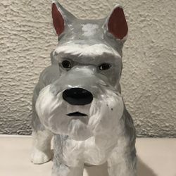 Large Ceramic Schnauzer Dog Figurine Gray And White The Height Between 10” And The Width 7” Wide  If you see it here , it is available 
