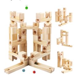 New Wooden Marble Run 60 Piece Set 
