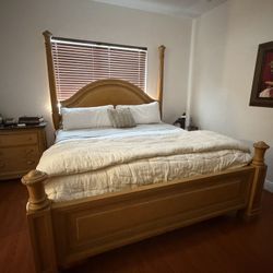 Solid Wood Bedroom Set – King Bed Frame + Dresser/TV Armoire