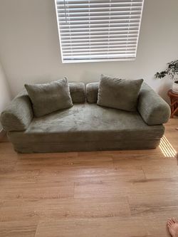 Boneless Green Corduroy Fabric Sofa with Pillows