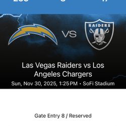 Chargers Vs Raiders SoFi November 30 $400 for 2 Tickets 