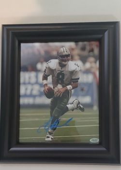 DALLAS COWBOYS TROY AKIMAN AUTOGRAPHED 8 X 10 PHOTO FRAMED WITH COA
