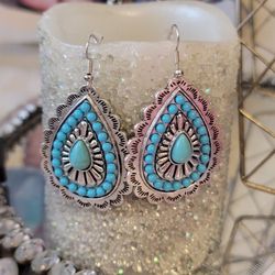 Turquoise Teardrop Earrings Western Boho