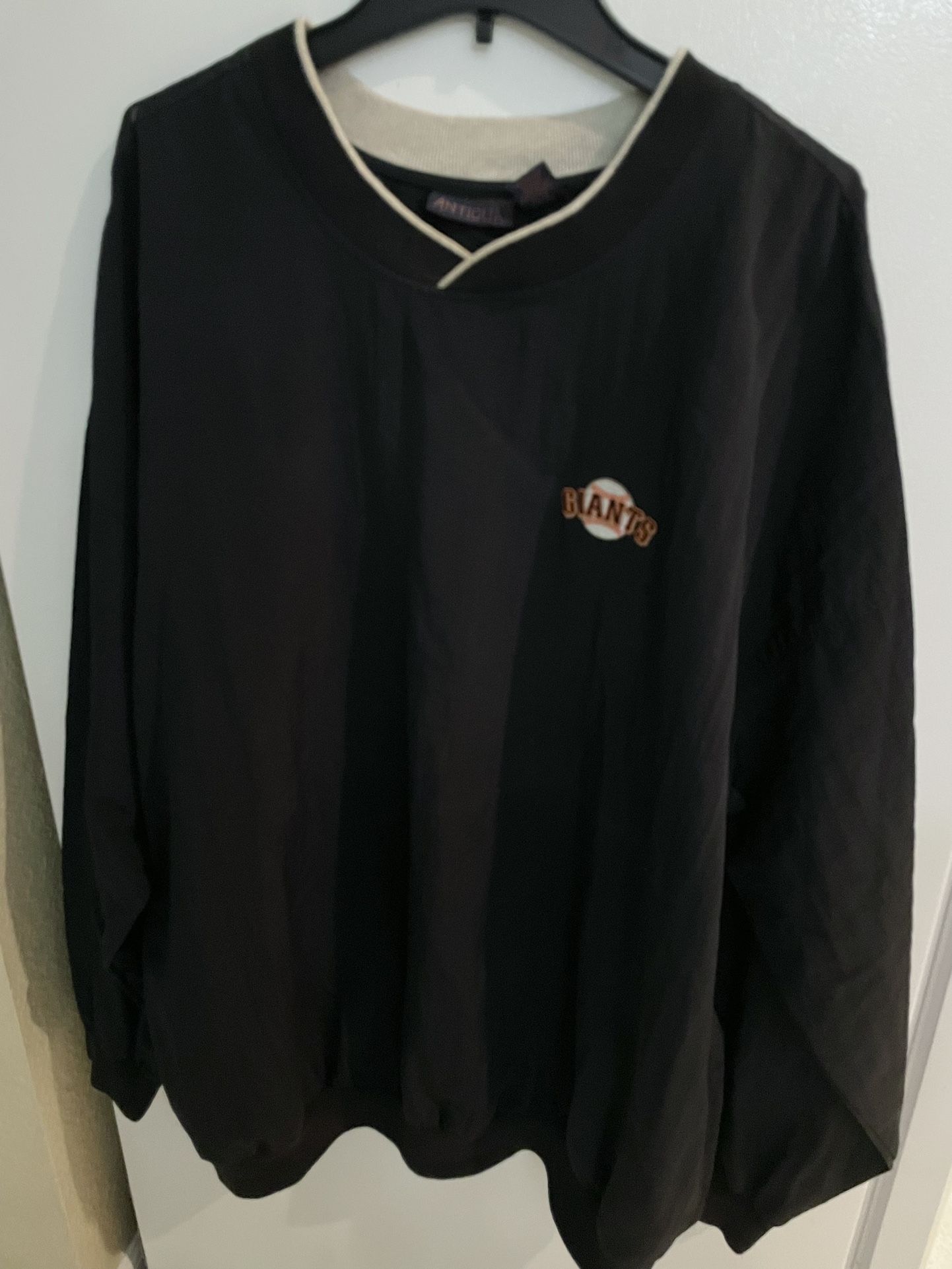 SF GIANTS Baseball Pullover Jacket Men 2XL. Long Sleeve Black Pockets Windbreaker