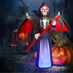 Halloween Inflatables Outdoor Scythe Ghost Reaper, Blow Up Yard Lawn Decorations