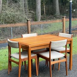 Vintage Mid Century Modern Danish Teak Extendable Dining Table Set-4