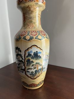 Vintage Satsuma Style Oriental Chinese Vase (14” Tall )