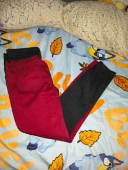 Two-Tone Red and Black Skinny Jeans