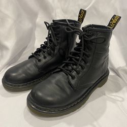 Dr. Martens 15382 Kids Youth Size 1  Black Leather Lace Up Side Zip Combat Boot