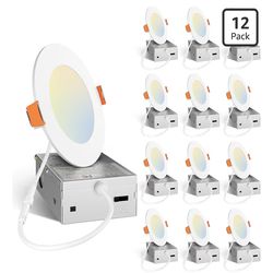 Amico 12 Pack 4 Inch 5CCT Ultra-Thin LED Recessed Dimmable Can/Ceiling Light with Junction Box