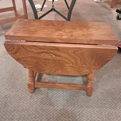 Fold Down End Table. Sides Lift Up And Top Swivels. Unique Vintage Possibly Danish.