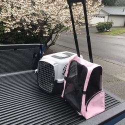 Small Dog Cat Rabbit Bunny Soft Travel Carrier Back Pack on Roller and Pet Carrier Like New $25 Each 