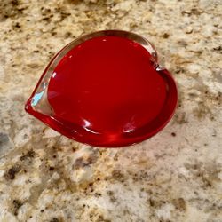 Hand Blown Glass Heart Paperweight | Color: Red