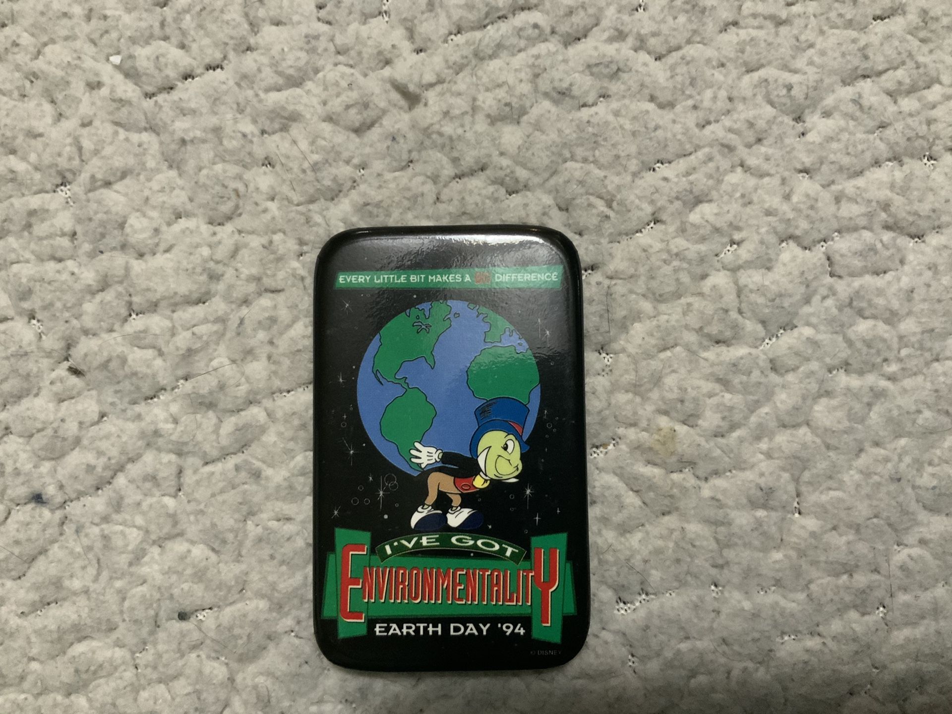 NEW Cast Employee Pin/Button (Not sold to the public) Walt Disney Imagineering WDI Character: Jiminy Cricket Theme: Earth Day 1994